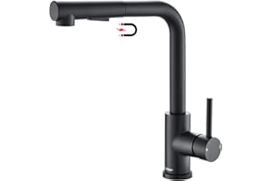 Tohlar Black Kitchen Tap Mixer with Pull Out Sprayer,360°Swivel Mixer Taps with Magnetic Docking,Stainless Steel Monobloc Single Handle Kitchen Sink Faucet with 2 Water Outlet Modes(Matte Black)