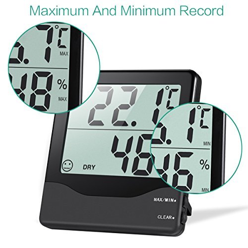 Oria Innen Digitales Thermo-Hygrometer, Temperatur und Feuchtigkeit Monitor mit Großen LCD Bildschirm, Multifunktionaler Temperatur mit Min/Max Records - 4