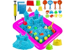 Sherwood Store Sabbia Cinetica Bambini 3 4 5 Anni Sabbia Magica Bambini Colorata 2KG+Formine Accessori Kit Sensoriale di Sabbia per Bambini Idee Regalo Giocattolo Creativo Bambino - Blu