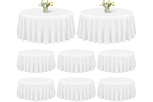 Showgeous 8 Pack White Round Tablecloth 90 Inch Round Table Cloth Polyester Table Cloths Round Washable Fabric Table Cover for Wedding Banquet Restaurant Buffet Parties and Camping