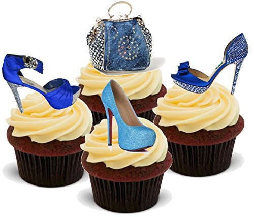 Preisvergleich Produktbild BLAU GLITZER HANDTASCHE SCHUHE MIX - Spaß-neuheit PREMIUM AUFRECHTSTÄNDER Essbare Backoblaten Kuchen Topper Deko