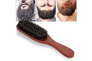 KAXILU Qkiss Naturhaar Bartbürste, Holz Griff Männer Professionelle Gesichtsrasur Bartbürste Bartkamm, Schnurrbart Reinigung Bartpflege Friseur Salon Gerätewerkzeug