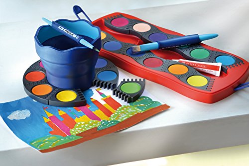 Faber-Castell 125029 – Farbkasten Connector mit 24 Farben, inklusive Clic and Go Pinsel, Größe 4 - 6