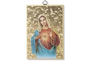 F.LLI BONELLA Brothers Bonella - Picture of the Sacred Immaculate Heart of Mary and Salve Queen in Italian - Poplar MDF Wood Painting - Sacred Painting 8 mm x 10 cm x 15 cm Made in Italy