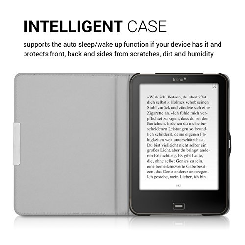 kwmobile Hülle für Tolino Vision 1 / 2 / 3 / 4 HD – Flipcover Case eReader Schutzhülle – Bookstyle Klapphülle Don’t touch my E-Reader Design Weiß Dunkelblau - 4