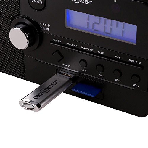 oneConcept Luzern Radio Radiowecker (USB-Port, SD-Slot, AUX-Eingang, Sleep-Funktion, Timer, Fernbedienung) schwarz-braun - 5