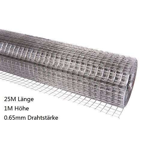 Ectxo 1M Stärke, 25M Länge Maschendrahtzaun Drahtgeflecht Verzinktes Gitter Metallgitter