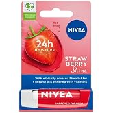 Nivea Dudak Bakım Kremi Ve Dudak Parlatıcı 4.8gr, &Ccedil;ilek Kokusu, 24 Saat Nemlendirici, Hafif Kırmızı Işıltı