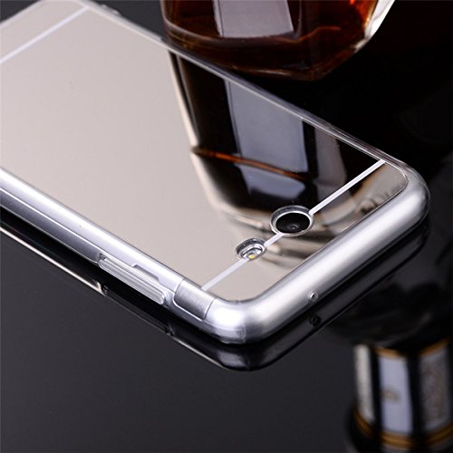 Galaxy A5 2017 Hülle, Galaxy A5 2017 Spiegel Hülle Mirror Case, Ukayfe Spiegel TPU Schutzhülle Silikon Handyhülle Tasche Case Cover für Samsung Galaxy A5 2017 Rose Gold Plating Silikon Schutzhülle Luxus Glänzend Shiny Kristall Strass Rahmen Slim TPU Handy Gehäuse Hülle Ultradünnen Weiche Soft TPU Telefon-Kasten Handyhülle Mirror Spiegelnd Make Up Protective Case Cover Bumper für Samsung Galaxy A5 2017 – Spiegel,Silber - 2
