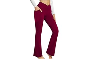 Liebeimmer – Pantalon de yoga bootcut pour femme, legging évasé taille haute croisé avec poches