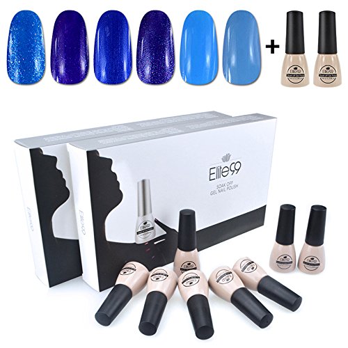 Elite99 Gelpolish Soak Off UV LED Gel Nail Polish 6 Colors + Base Top Coat Set Manicure Box Gift C057