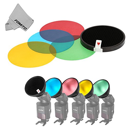 Fomito Godox AD-S11 Paquete Kit de Filtro de colores Gel con Kit de Reflector de Cubierta de Rejilla de Nido de abeja Panal Honeycomb para Witstro Flash AD180 AD360