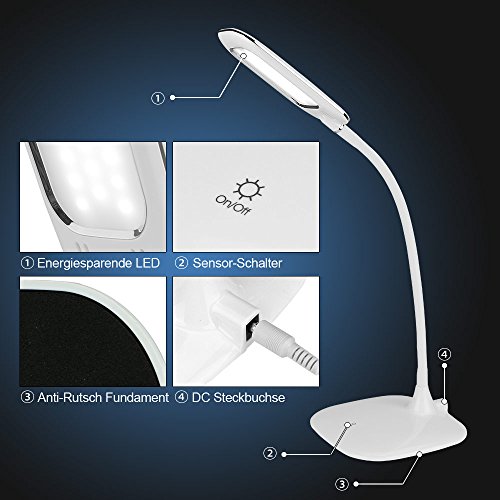 BESTEK LED Akku Schreibtischlampe Tischleuchte Augenschutz aufladbar 3 Stufen Touchdimmer 5W, handlich, energiesparend, weiß - 4