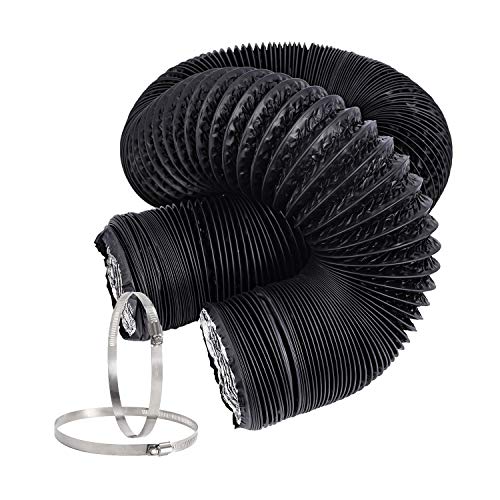 Hon&Guan Tuyau d'évacuation Tuyau d'aération Flexible en PVC Aluminium pour Hotte Sèche-linge (ø150mm*5m, Noir)