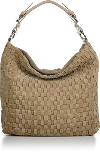 PHIL+SOPHIE, Cntmp, Women's Handbags, Hobo-Bags, Shoulderbags, Trend-Bags, Suede, Leather Bag, Braid, Braided Leather / Embossing, A4, 37x32x13cm (W x H x D) (Beige Nature (Braided))