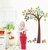 WallStickersDecal® Dschungel Wald Tier Affe & Fox auf bunten Baum Wandtattoo Wandaufkleber - 2