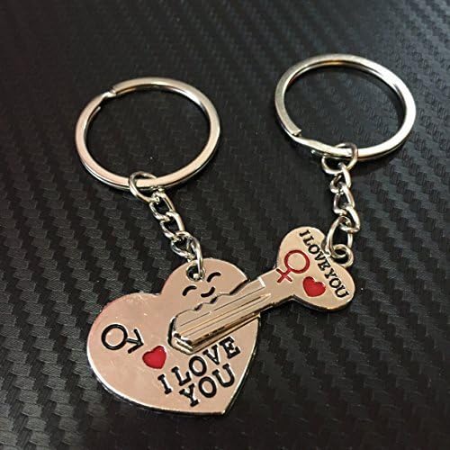 Cy3Lf Couple Keychain Keyring --- I Love You Heart + Key --- Lover Sweetheart Gift for Valentine's Day / Wedding Anniversary / Birthda(1 pair) (SILVER, 1) by Cy3Lf