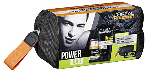L'Oreal Paris Men Expert Geschenkset Power Bag - Männerpflege inkl. Tägliche Kohle-Reinigung Anti-Hautunreinheiten, Feuchtigkeitpflege Anti-Hautureinheiten und gratis Kulturbeutel Geschenk Beauty