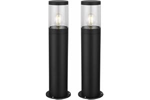 firstchoicelighting Set of 2 Modern Black Outdoor Post Lights, IP44 Waterproof Driveway Bollard Light, Height 50cm, Clear Diffuser, LED Compatible