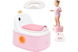 Olmitos - Orinal 3 en 1 infantil DINO de aprendizaje – 3 funciones Orinal, Reductor WC y Taburete - Vaso Extraíble, Antideslizante, Protección Contra Salpicaduras y Diseño Divertido – Versátil (Rosa)