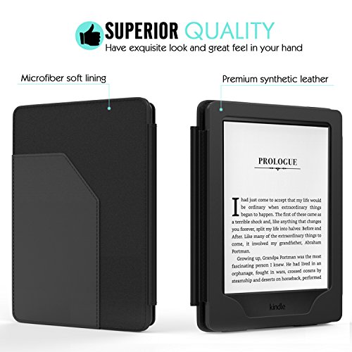 MoKo Hülle für Kindle 8 Generation – Premium Kunstleder Schutzhülle Smart Cover mit Auto Schlaf / Wach Funktion für der Neue Amazon Kindle (8. Generation – 2016 Modell) 6 Zoll eReader, Schwarz - 2
