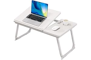 Dokkome Tavolo per computer portatile, pieghevole, per computer portatile, tavolo da lavoro, tavolo da pranzo, vassoio pieghevole a letto, tavolino da letto (bianco)