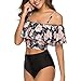 Produktbild Damen Bikini Set, Rovinci Sexy Badeanzug Übergröße Retro Blumendruck Rüschen Bikini Badeanzüge Geteilter Hoher Taille Bademode mit Rüschen Hals Flounce Strandkleidung Oberteil High Waist Bikinihose