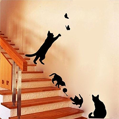 4 cute cats playing wall stickers kids room decorations 707. diy home decals vinyl art animals poster adesivos de paredes 4.5,Black