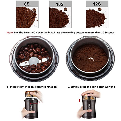 ANMER CG 8120 elektrische kaffeemühle zum mahlen von Kaffee, Nüsse und Gewürze – Kraftvolle 200 Watt für 20 Sekunden zum mahlen, Messer aus hochwertigem rostfreiem Stahl - 3