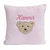 Frottier-Kuschel-Kissen mit Wunsch Namen bestickt rosa Steiff Collection 40 x 40cm mit Füllung