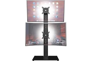 Hemudu Supporto Doppio Monitor Verticale, Braccio Monitor Verticale Doppio Adatto a Due Schermi da 13 a 34 Pollici, Girevole, Inclinabile, Regolabile in Altezza, può Contenere uno Schermo fino a 20 kg