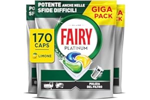 Fairy Platinum Detersivo Pastiglie Lavastoviglie Brillantante, 170 Capsule Lavastoviglie, Limone, Con Sistema Di Prelavaggio Integrato, Efficace Nelle Sfide Difficili Contro Lo Sporco
