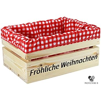 Kleine Holzkiste mit Stoffeinlage Rot/Weiß, mit Aufdruck ADVENTSKISTE