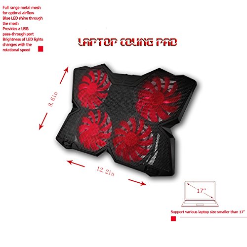 Novonest Laptop Kühler 17 Zoll Notebook Cooler Ständer Cooling Pad mit USB Port und 4 LED Lüftern Kühlpad Kühlmatte für Macbook Laptop Notebook - 3