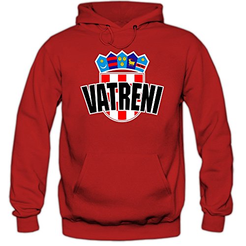 Kroatien EM 2016 #4 Kapuzenpullover | Herren | HRVATSKA | Kockasti | Trikot | Nationalmannschaft, Farbe:Rot (Red F421);Größe:M