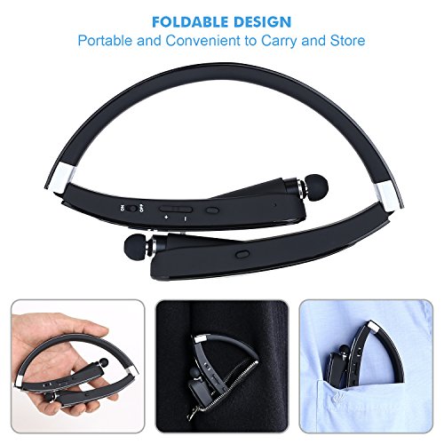 Meesport-Foldable-Bluetooth-headset-Neckband-Bluetooth-Headphones-with-Retractable-Earbuds-Bluetooth-41-Stereo-Noise-Cancelling-Earphones-for-iPhone-Android-Other-Bluetooth-Enabled-Devices