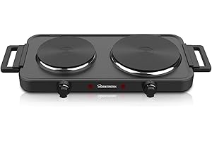 HomeTronix Electric Hotplate Double Hob Portable Electric Hot Plate, Dual Temperature Controls, Two Side Handles, 2500W, 2 Ring Table Top Stove for Cooking Warming Boiling Frying Home & Caravan Black