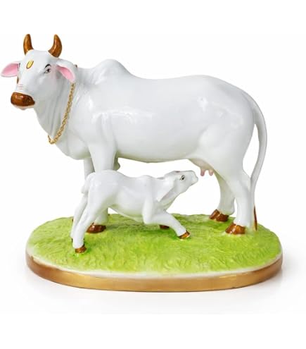STATUA SCULTURA IDOLO mucca e vitello ottone Kamdhenu EUR 133,71