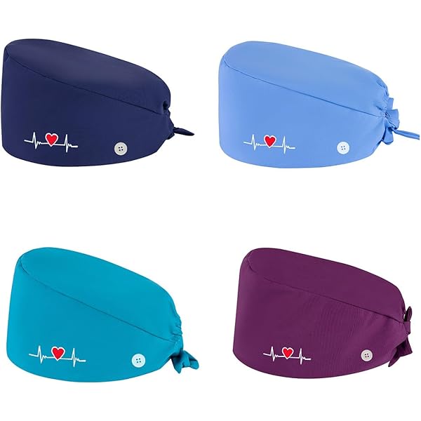 4 Cuffie Chirurgiche In Cotone Con Fronte Assorbente – Stampe Simpatiche A Cuore