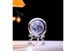 OFGAOO 3D-Kristallkugel mit silberverkleidetem Blütenständer 60mm 3D schnitzerei Mond Kristallkugel Ornament Moon Ball Glaskugel lasergravierte Moon-Kugel mit Ständer