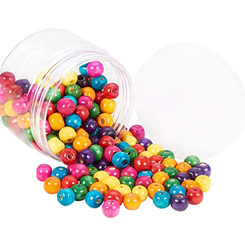 Pandahall 200 Piezas Cuentas de Madera Abalorio de Madera,Pulsera Collar, Joyería DIY Juguetes para Niños, Colores Mezclados Redondas,sin Plomo Teñido