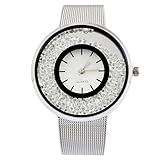 MJartoria Damen Armbanduhr Quarz Uhr Modeschmuck Milanaiseband Mode Design mit Strass Silber Farbe