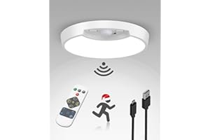 HIDURE Plafonnier LED Sans Fil Rechargeable USB, 5400mAh Luminaire Plafonnier a Pile avec Detecteur de Mouvement et Télécommande Lampe Plafond Batterie Eclairage Capteur Interieur Exterieur Douche Garage
