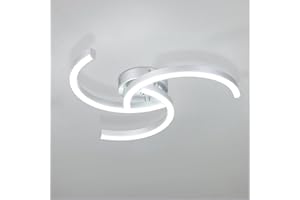 Delaveek Luminaire Plafonnier LED Moderne, 24W Plafonnier Design Courbé, Lampe de Plafond 52cm Argent, Lumière Blanche Froide 6500K pour Salon, Chambre, Cuisine, Couloir et Chambre à Coucher
