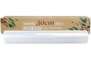 WRAPOK 100% Compostable Cling Film Roll Bio Corn PLA Food Freezer Wrap with Slide Cutter - 258 Square Feet