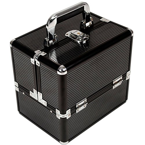Professional Elegant Beauty Cosmetics Make Up Case 9 compartment Aluminium Black