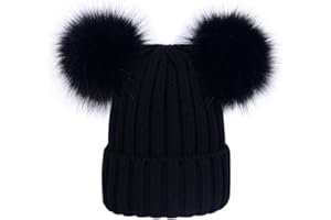 LAUSONS Girls Double Pom Beanie Boys Winter Faux Fur Pompom Beanie Bobble Hat 0-6 Years