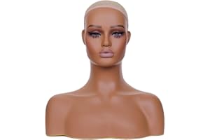 JINGFA Wig Display Mannequin Head with Shoulders PVC Realistic Displaying and Styling for Wigs, Jewelry, and Clothing