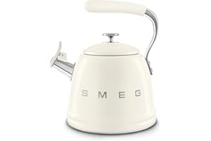 Smeg, Bouilloire SIfflante WKF01CR, en Acier Inoxydable, Capacité 2,3 L, Couvercle Amovible et Bec Doseur, Compatible avec Induction, Crème