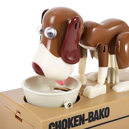 Silvercell Automatische Essen Münze Hunger Hunde Sparschwein Münze Sparen Geld Box Geschenk (Weiß+Braun) - 2